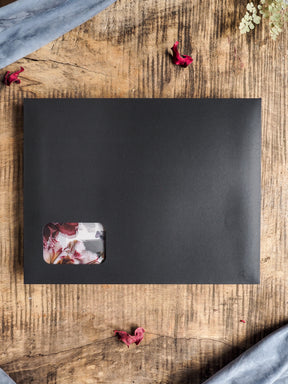 Dark gray planner or kit cover featuring a rectangular window revealing delicate pink and white floral designs, perfect for November 2025 seasonal planning.