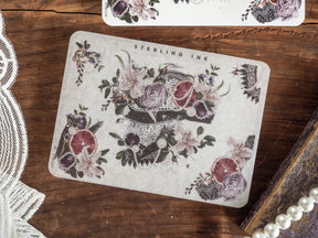 Set of romantic corner stickers decorated with watercolor florals, featuring blush roses, lush foliage, and decorative silver foil edges for journaling and scrapbooking.