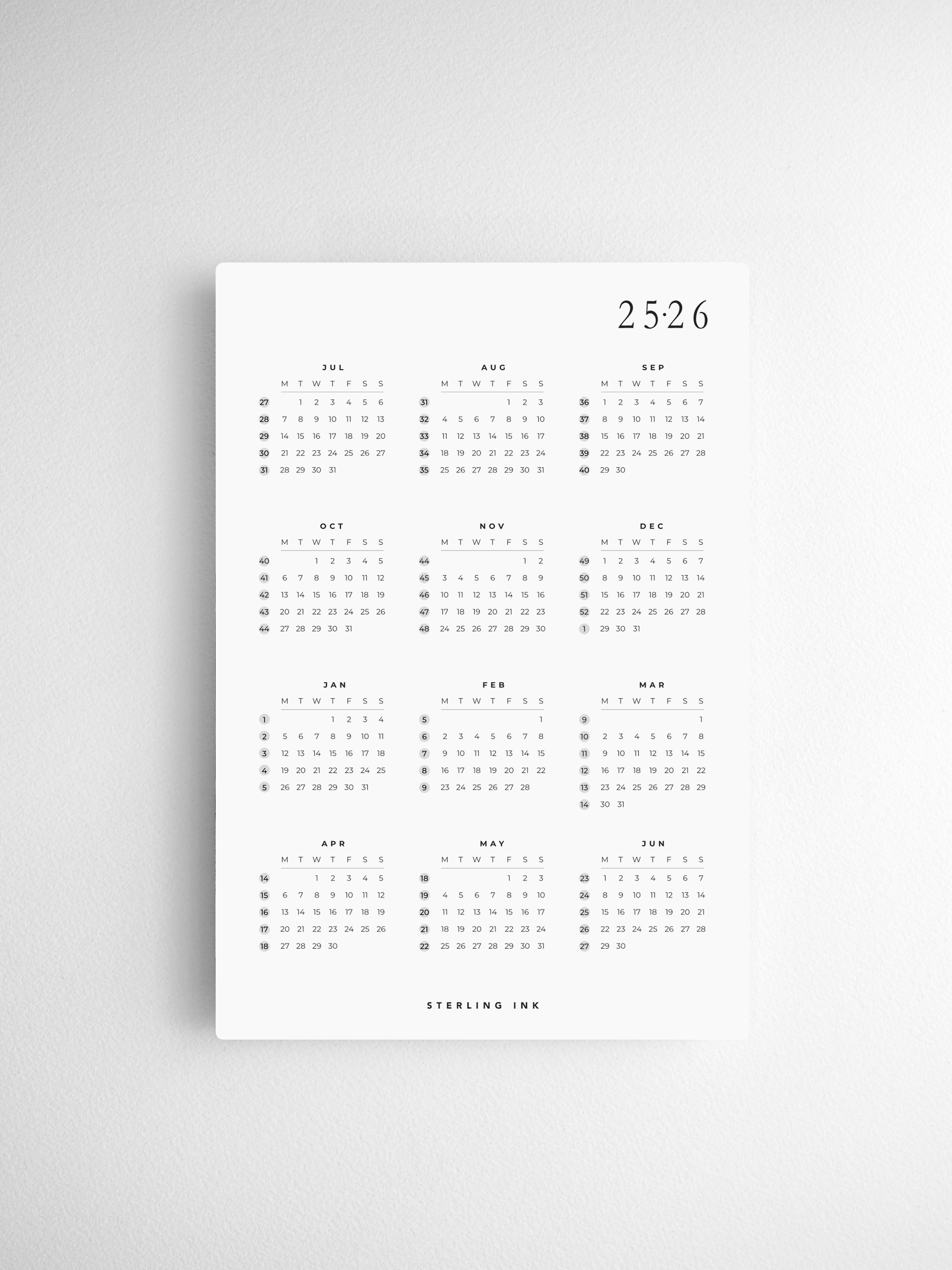 A5 | 2025-2026 Calendar Cards