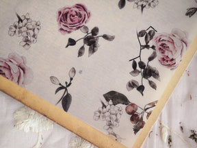 Watercolor floral sticker sheet featuring delicate watercolor illustrations of soft pink roses, clusters of muted berries, and complementary green foliage.