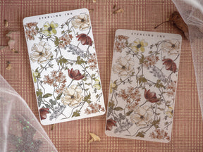 Watercolor sticker strip featuring an elegant botanical design with cream blooms, rich autumnal foliage, and detailed floral elements.