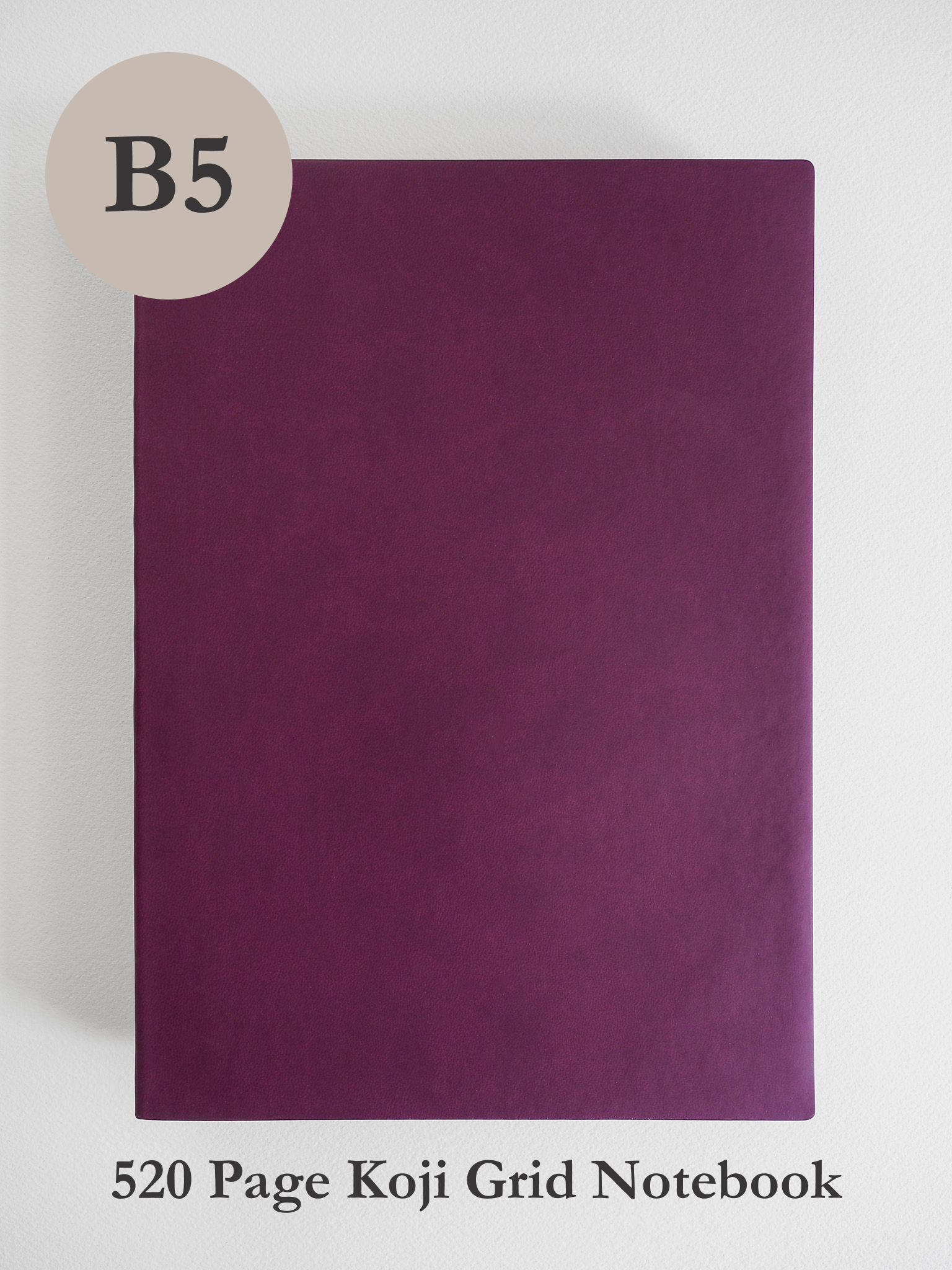 Solid B5 notebook featuring a deep, rich plum-colored cover, ideal for journaling and studying with its 520 pages of grid paper.