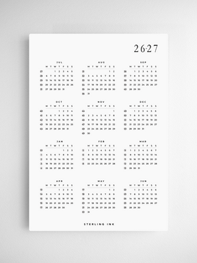 Minimalist B5 calendar grid featuring 12 months for 2026 and 2027, designed in a clean, monochrome, and highly structured planner layout.