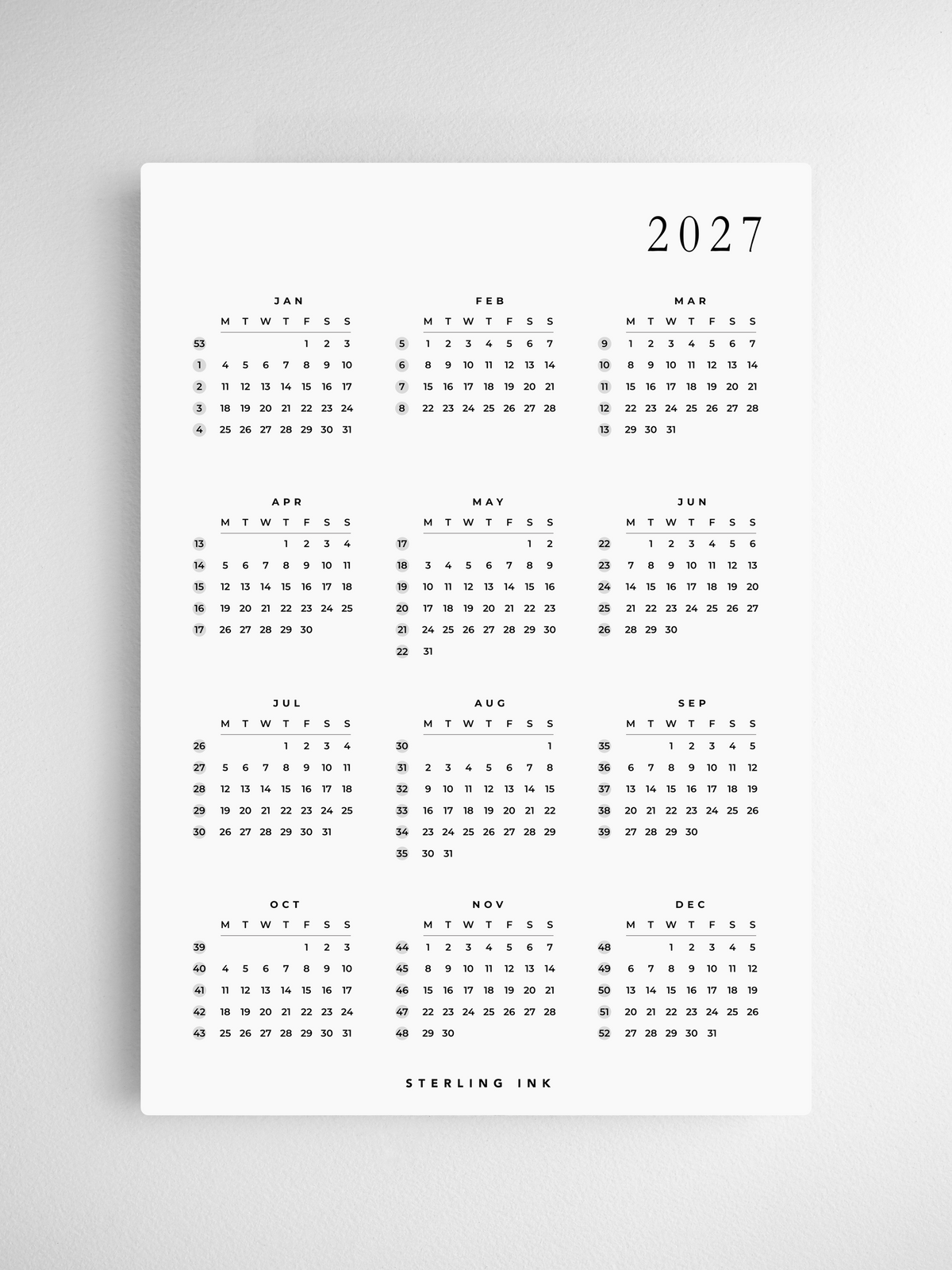 B5 | 2027 Calendar Cards