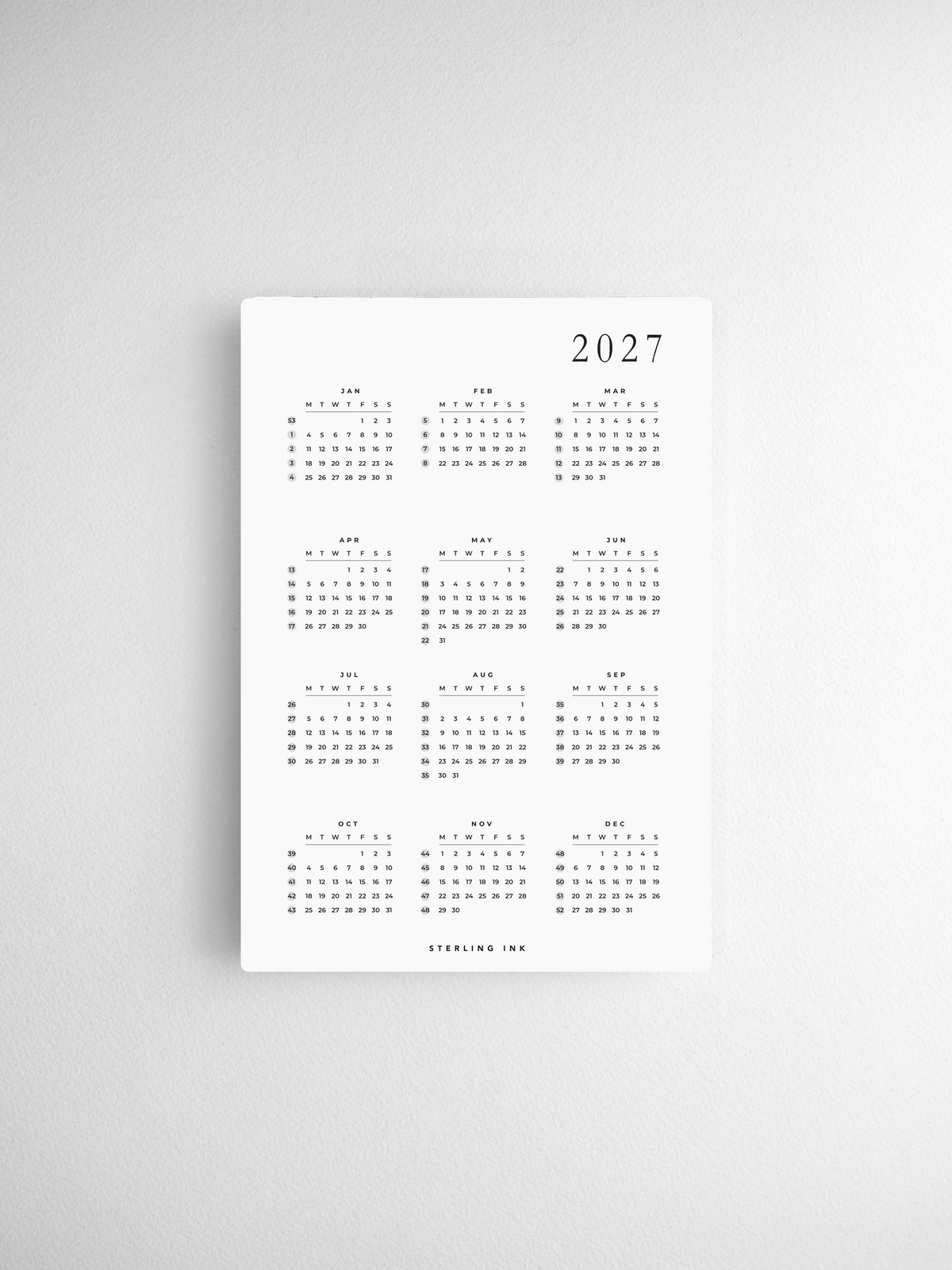 B6 | 2027 Calendar Cards