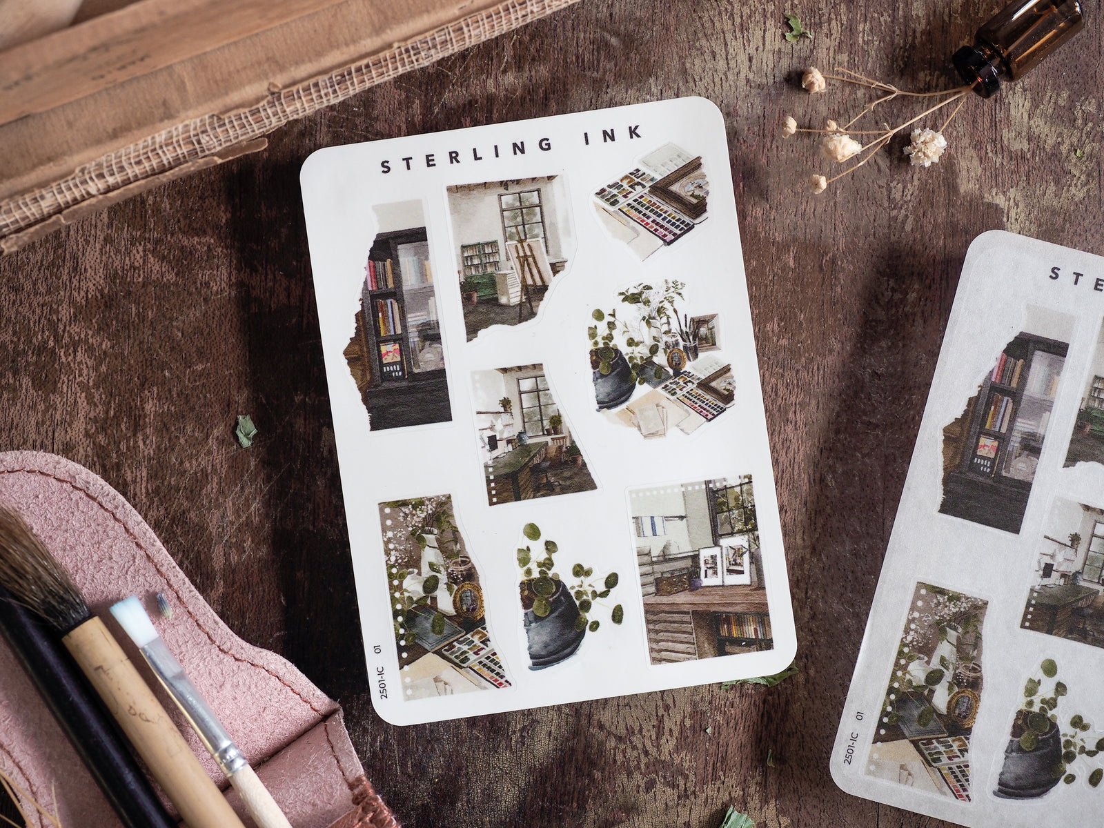 Miniature icon stickers featuring detailed collage elements of charming architecture, nature scenes, and daily life vignettes.