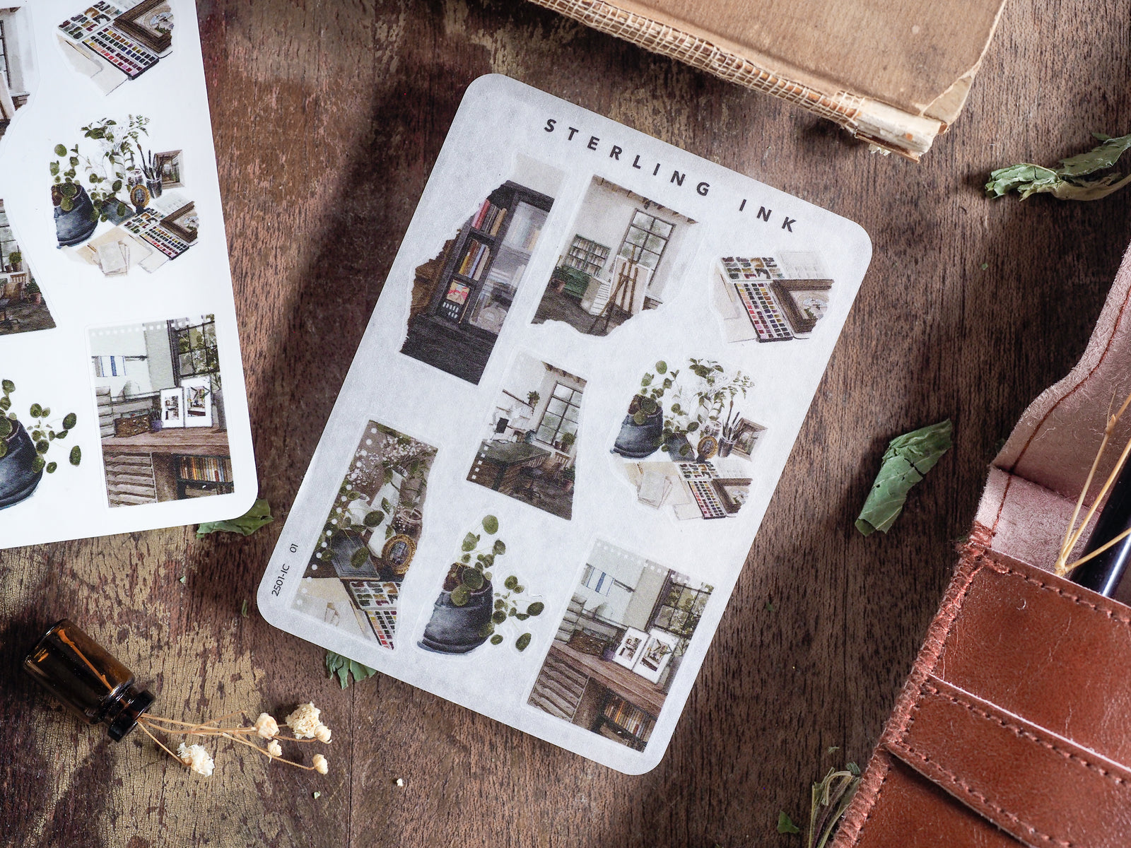Mini Elements Icon Stickers showcase a collection of tiny, detailed architectural vignettes and botanical icons, perfect for journal journaling and crafting.
