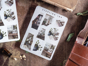 Mini Elements Icon Stickers showcase a collection of tiny, detailed architectural vignettes and botanical icons, perfect for journal journaling and crafting.