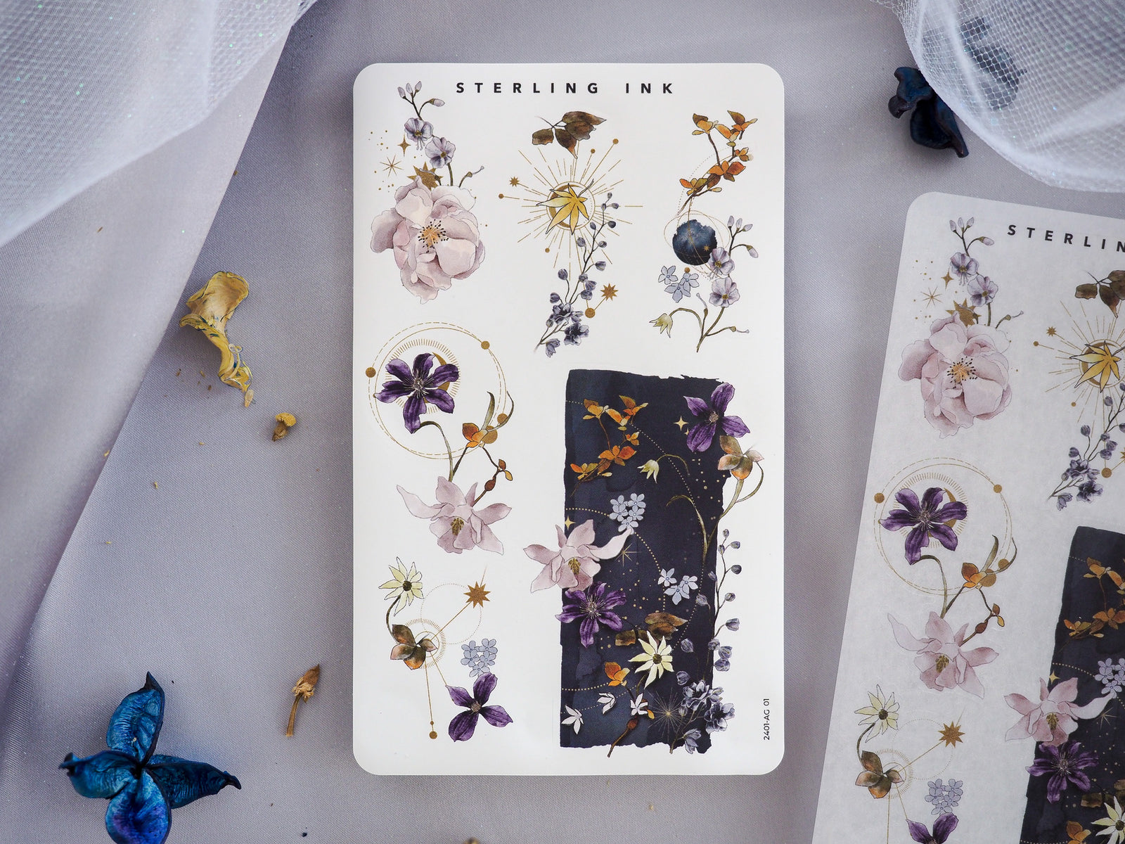 Watercolor floral arrangement stickers featuring delicate bouquets of soft pastels and deep jewel tones perfect for journaling and craft scrapbooking.