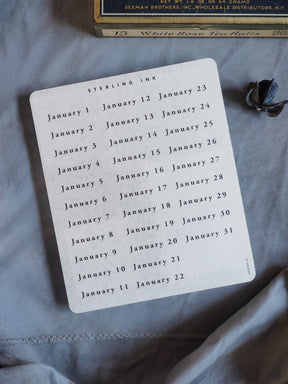 Structured white sticker sheet displaying black text for all dates, featuring the complete calendar layout for January 2026.