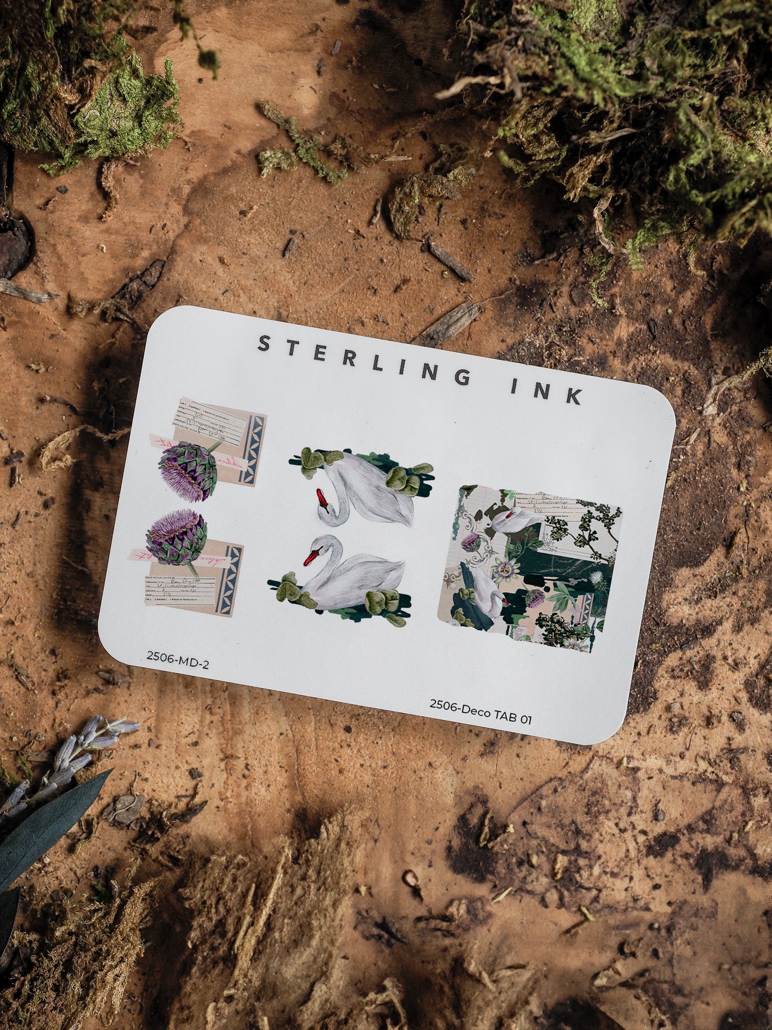 A coordinating set of natural planner tabs featuring white birds, lush green foliage, and delicate botanical patterns for journaling and decorating.