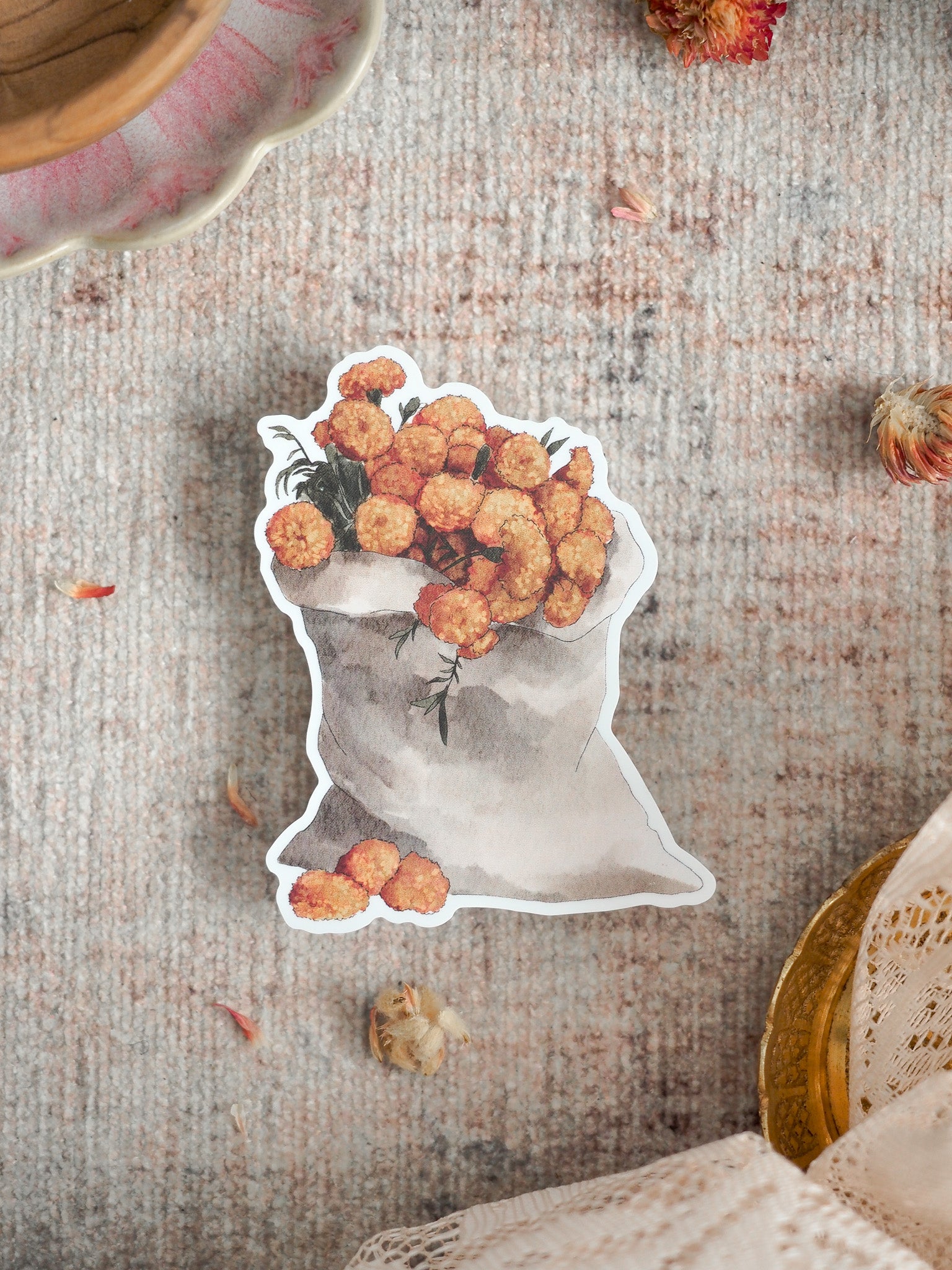 Vinyl Die-cut Stickers: Marigolds (Clear Vinyl) - August 2026