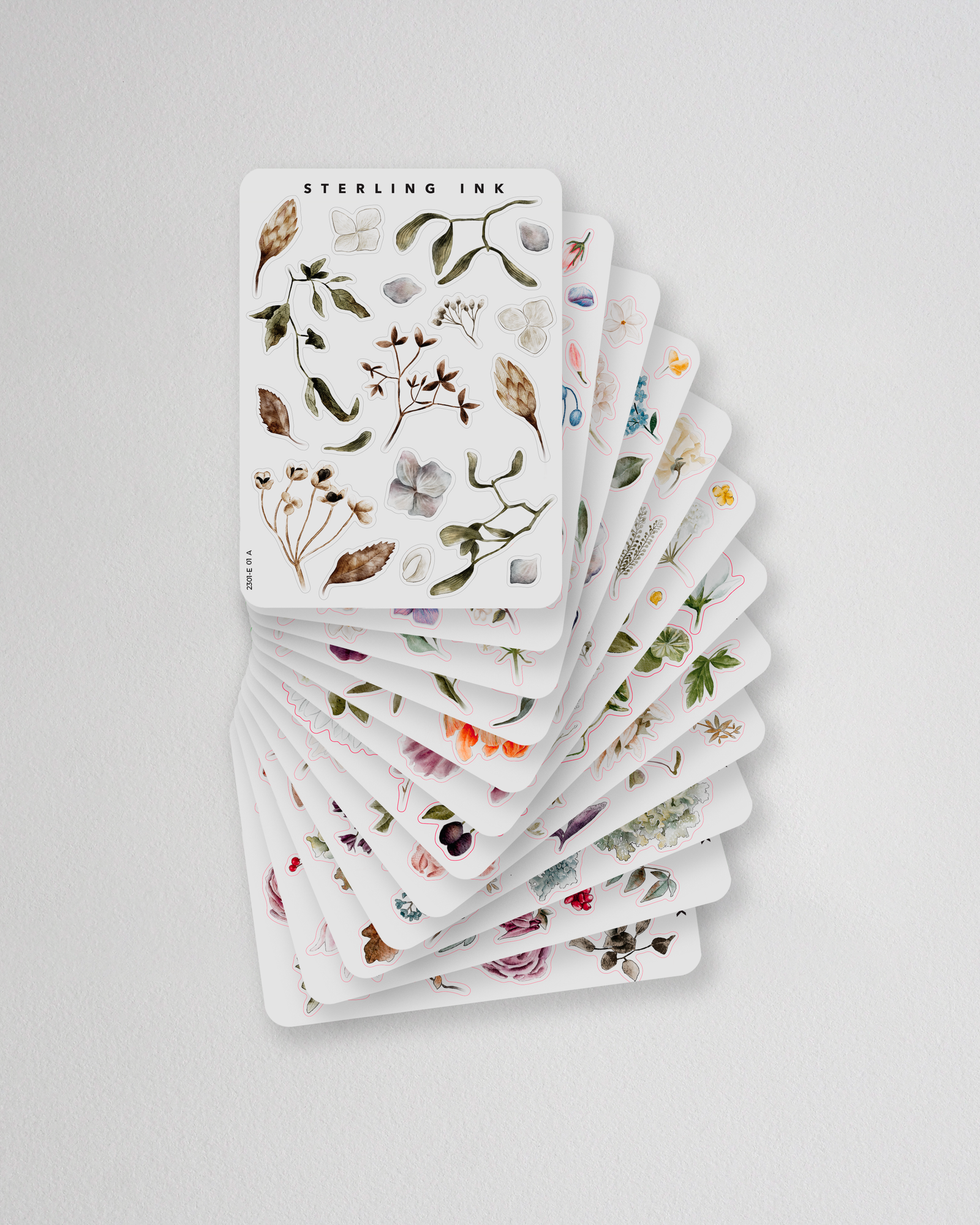 Seasonal botanical sticker collection featuring natural elements like delicate leaves, tiny flowers, and butterflies for versatile journaling and scrapbooking.