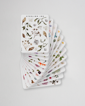 Seasonal botanical sticker collection featuring natural elements like delicate leaves, tiny flowers, and butterflies for versatile journaling and scrapbooking.
