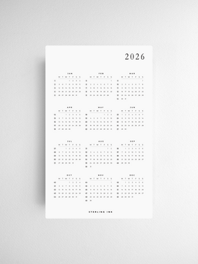 Minimalist A5 calendar cards for 2026, featuring a clean, black-and-white design with individual monthly grid layouts perfect for planning and journaling.