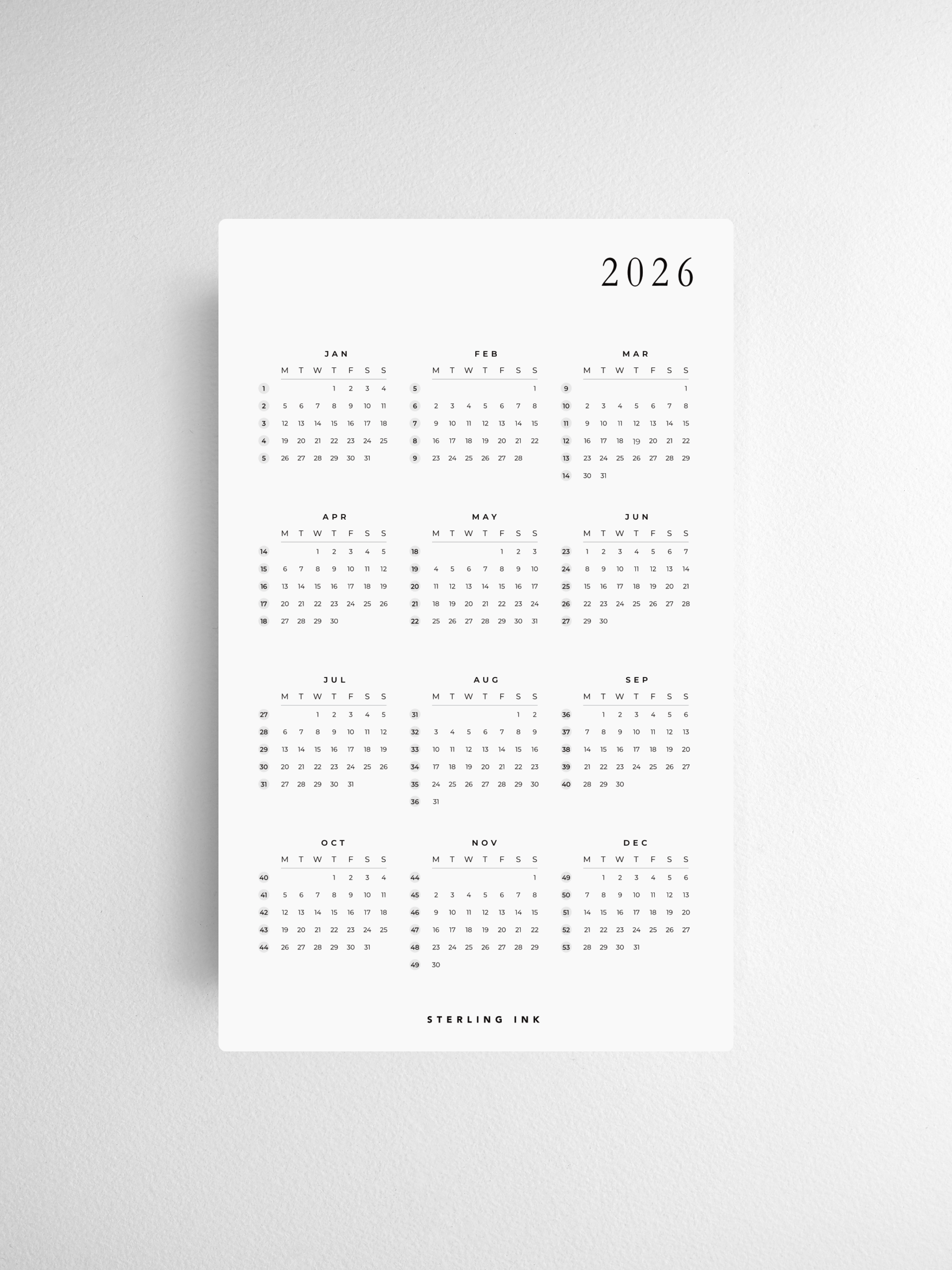 A5 Slim | 2026 Calendar Cards