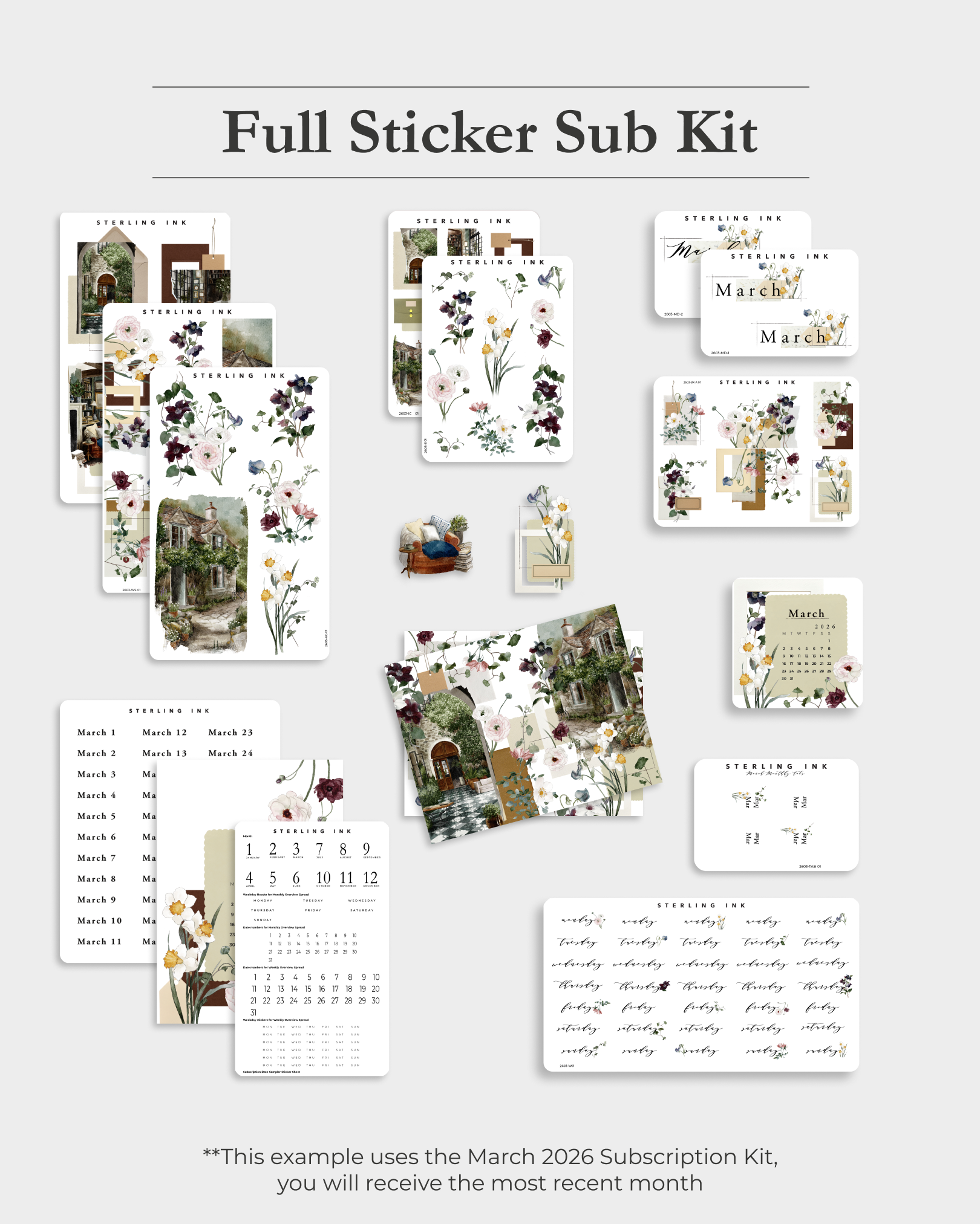 Seasonal floral decals, decorative date layouts, and aesthetic journaling stickers perfect for planners, scrapbooking, and