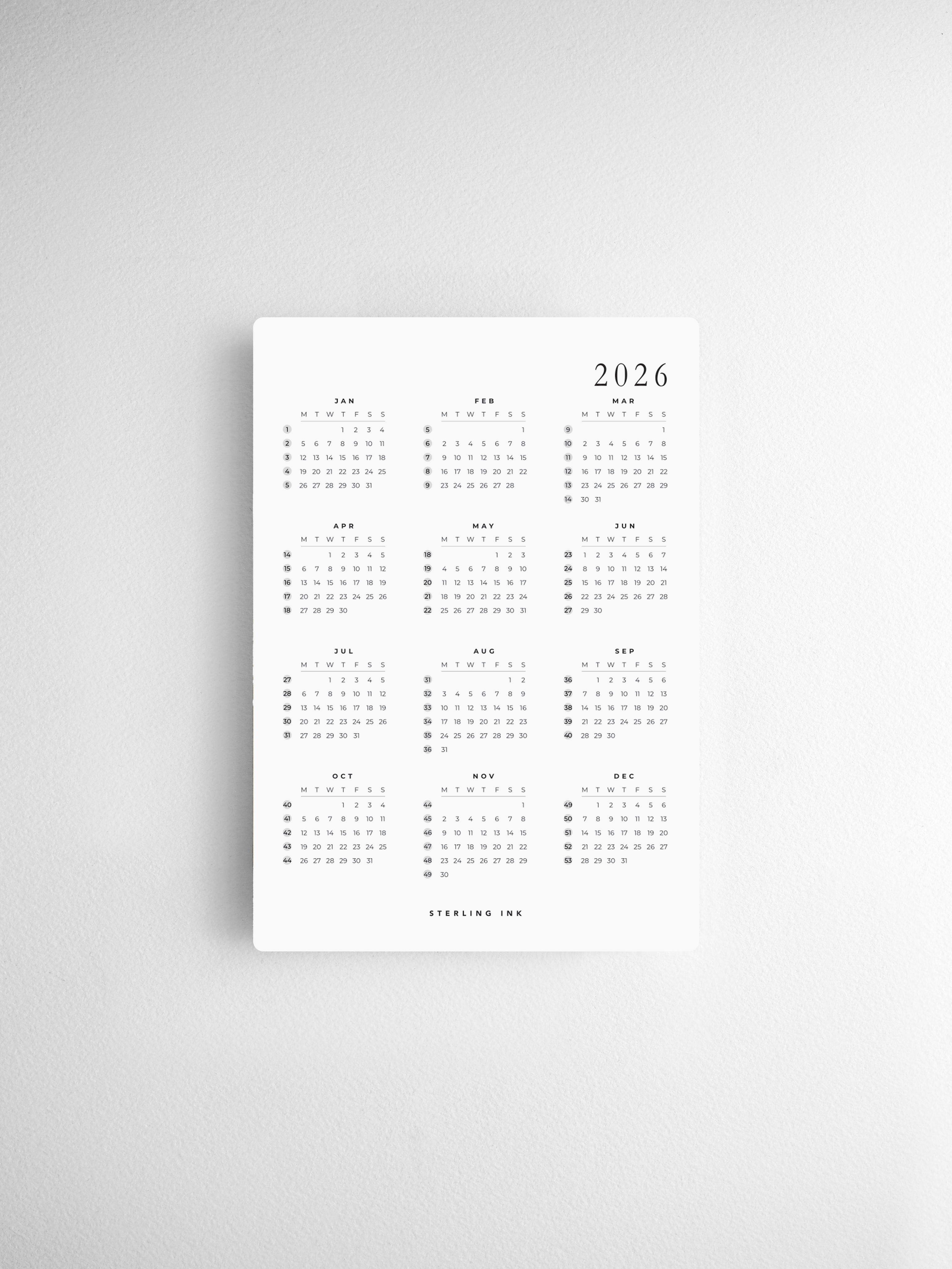 A6 | 2026 Calendar Cards