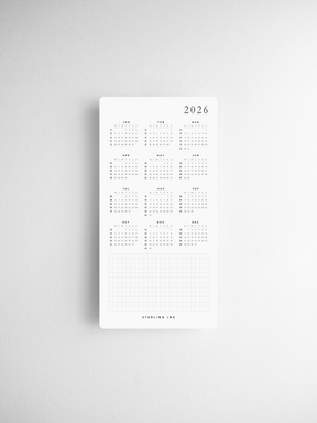 Minimalist printable 2026 calendar cards featuring a clean annual spread with black text on a white background, perfect for year planning and organization.