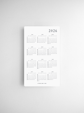 Minimalist B6 slim 2026 calendar cards featuring organized black-and-white monthly grids, ideal for comprehensive year planning and journaling.