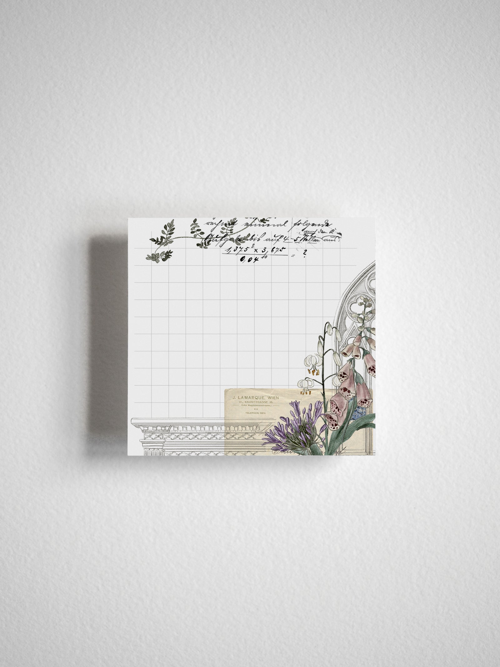 Floral-themed planner sticky note design for May 2025, featuring detailed botanical illustrations of various flowers and grasses on a light background.
