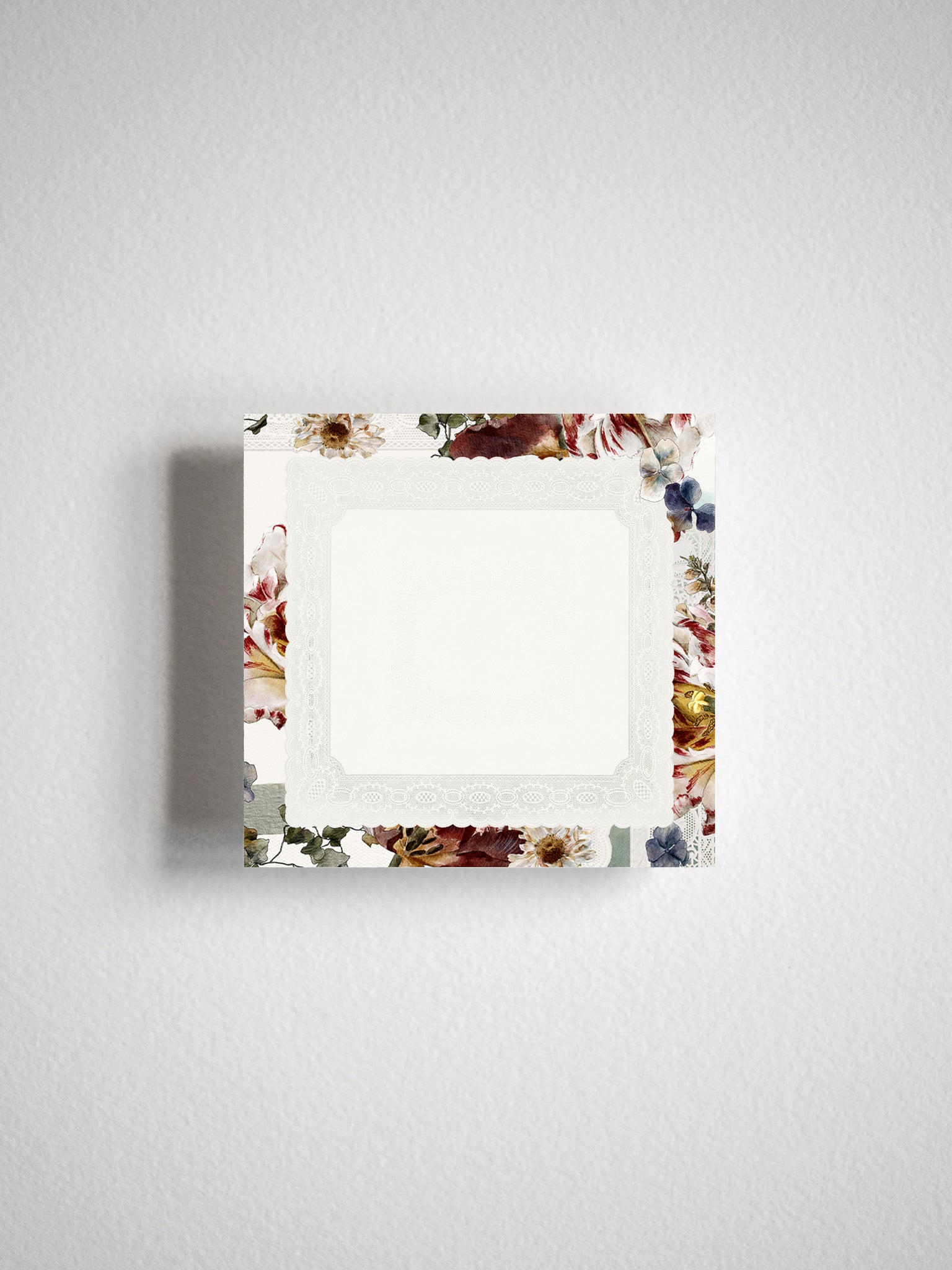 Floral sticky note featuring an autumn-toned border of rich burgundy, dusty blue, and cream flowers framing a blank space for November 2025 organization.