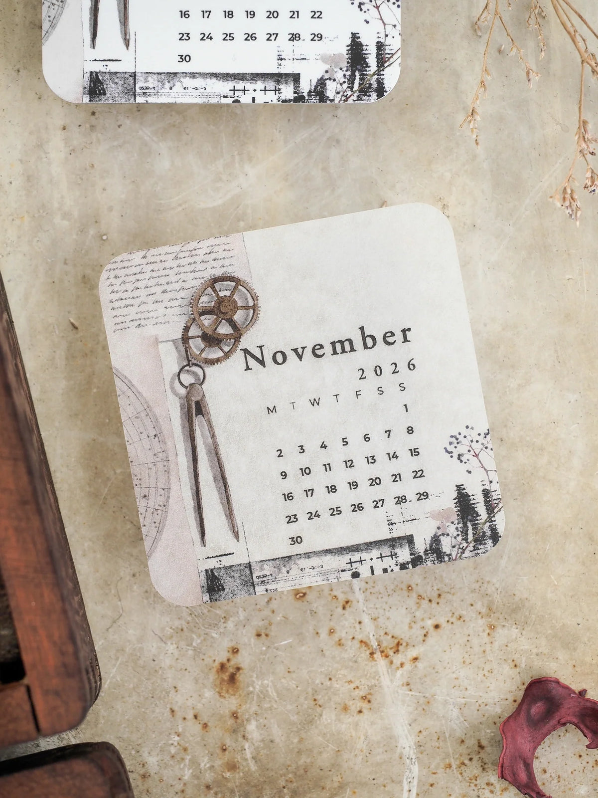 Monthly Calendar - November 2026 - Washi - 2.5"x2.5" Square Calendar (2 Stickers)