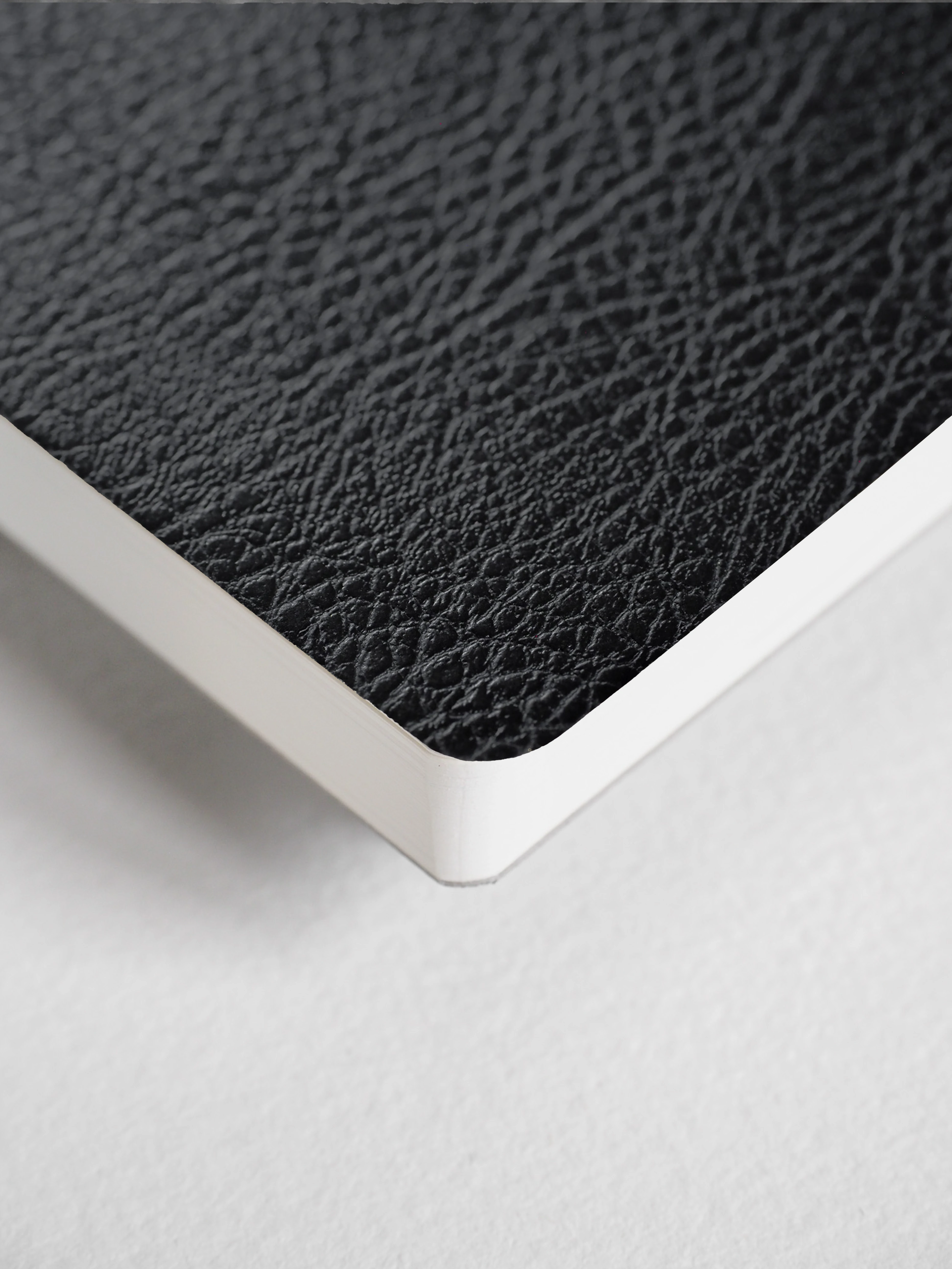 Close-up of a black textured leather or faux-leather surface with a white edge, shown on a light gray background.
#Color_Onyx