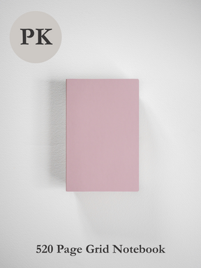 A pale blush pink pocket notebook designed for writing, featuring 520 pages of professional grid ruling.