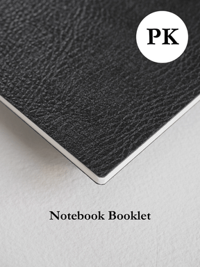 Sleek black pocket notebook booklet featuring a subtle, dark texture and a crisp white initial logo printed centrally on the front cover.