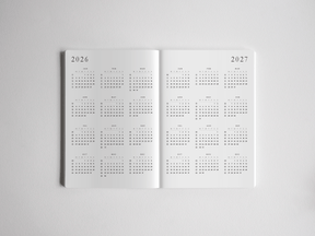 Structured A5 academic planner featuring full-year horizontal monthly grids for 2026 and 2027, designed for comprehensive scheduling and yearly planning.