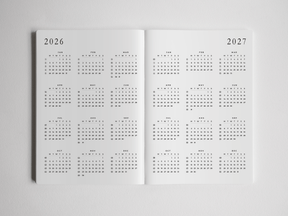 Academic planner featuring two full years (2026 and 2027) of detailed monthly calendar grids, designed for academic scheduling and planning.
