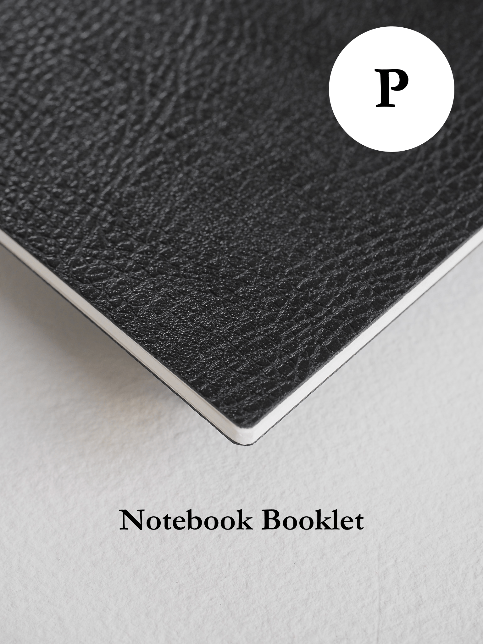 Textured black passport notebook booklet featuring a sleek, embossed letter P logo on the front cover.