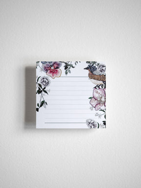 A seasonal sticky note planner for February 2025, adorned with delicate watercolor illustrations of florals and birds in soft, romantic tones.
