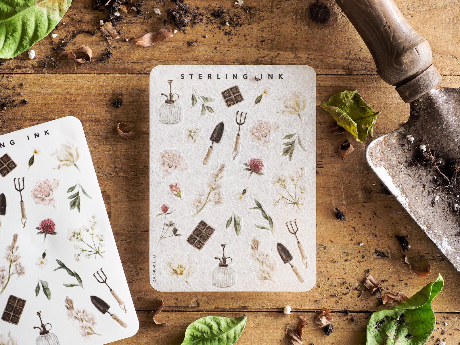 Delicate collection of mini sticker icons featuring watercolor illustrations of vintage utensils, botanical elements, and small architectural details.