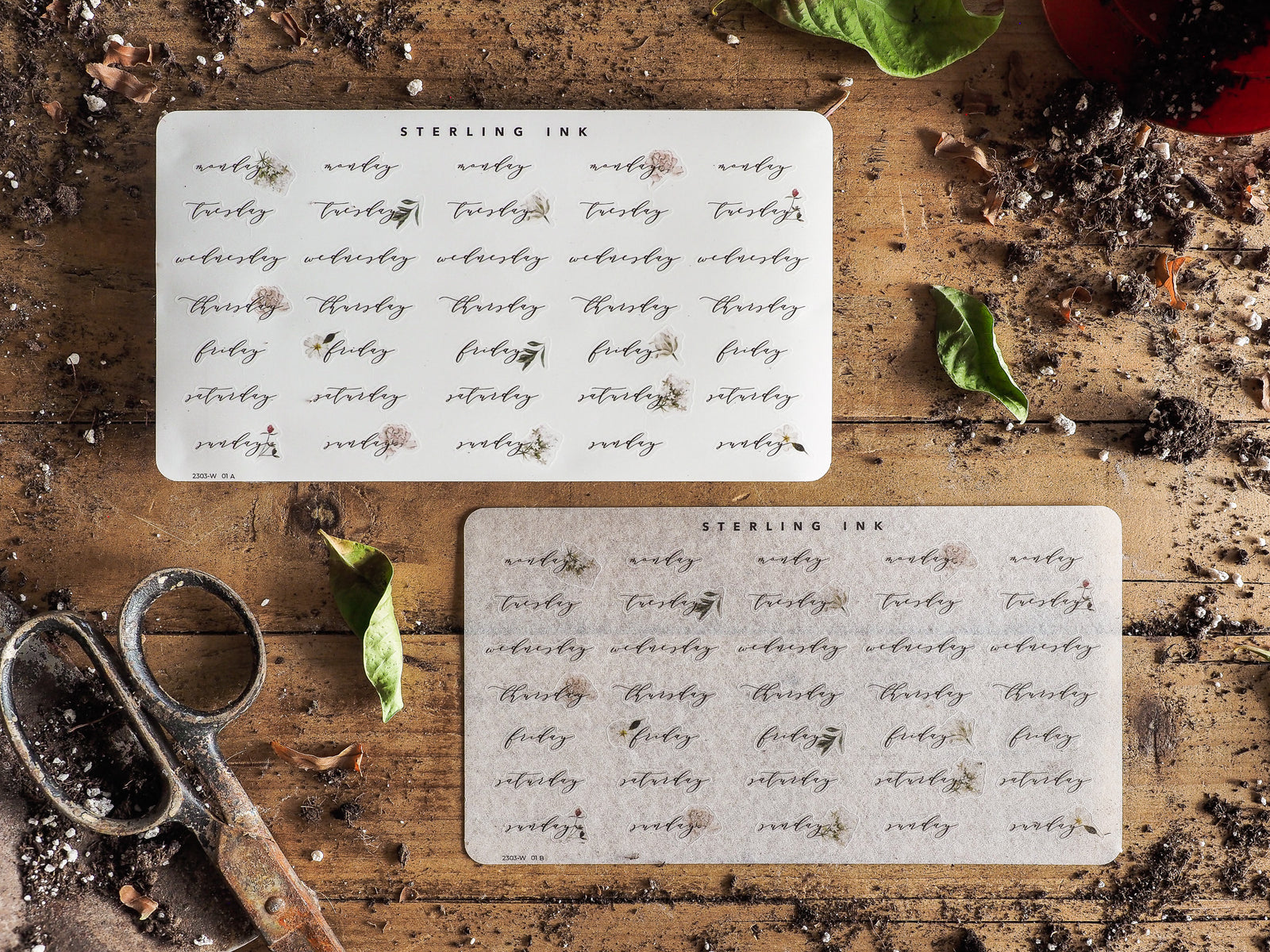 Pale, rectangular sheets of sticker labels featuring a printed calendar layout and repeating text perfect for tracking weekdays in March 2023.