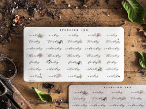 Sepia-toned vinyl sticker set for March 2023, featuring elegantly printed weekdays and dates for cohesive daily planning and journaling.