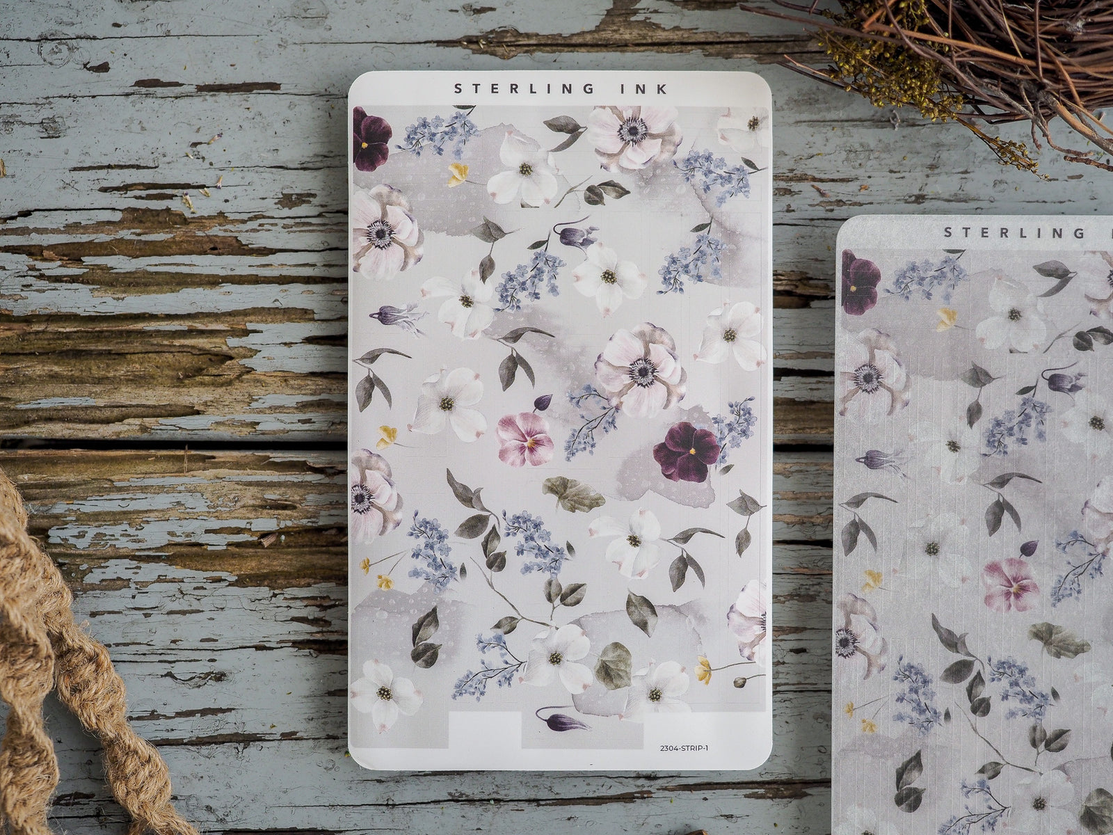 Thin strip stickers featuring soft, muted watercolor florals, including pink, blue, and lavender blossoms perfect for a delicate spring and botanical theme.