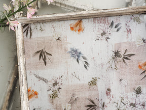 Vintage botanical sticker sheet featuring soft watercolor flowers and delicate leaves in dusty mauves, creams, and sepia tones.