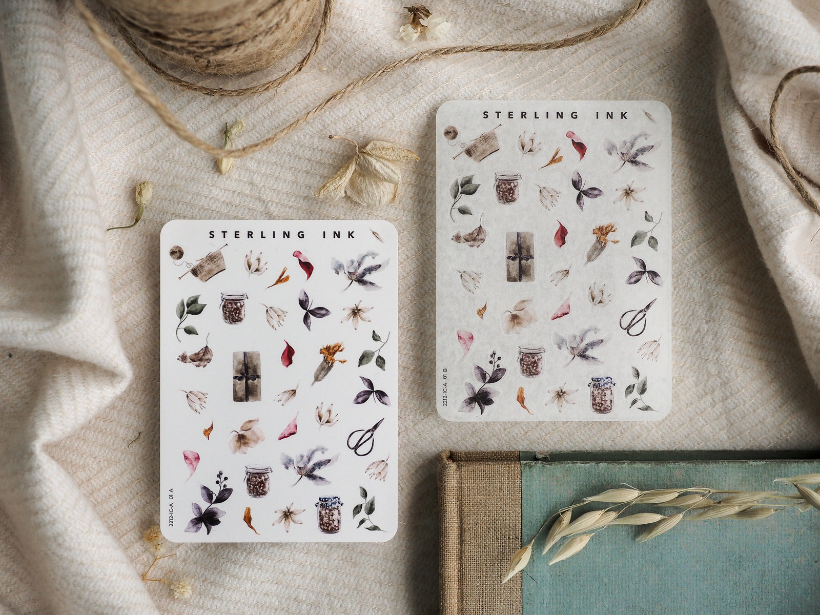 Mini Elements Icon Stickers feature rustic, seasonal designs in muted tones, including jars, berries, candles, and foliage perfect for December crafting and journaling.